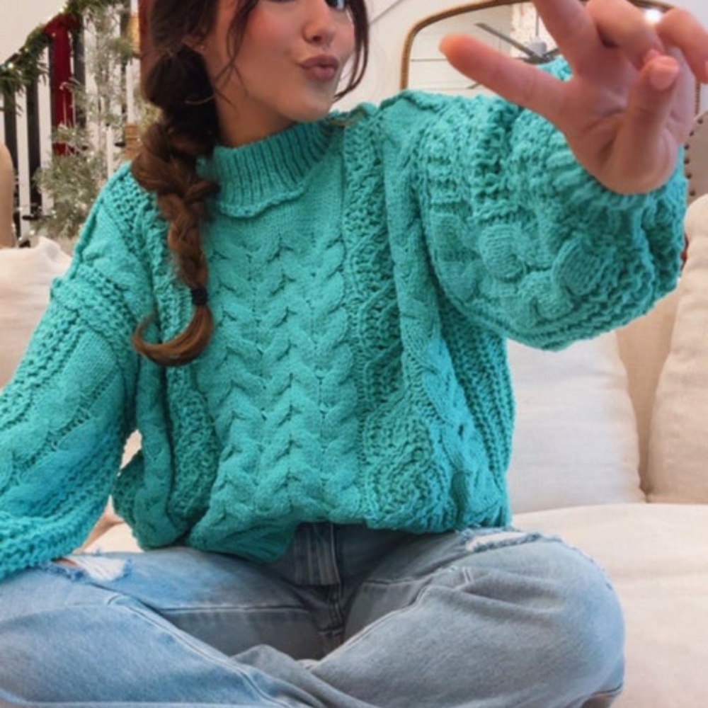Cozy Turquoise Cable Knit Sweater